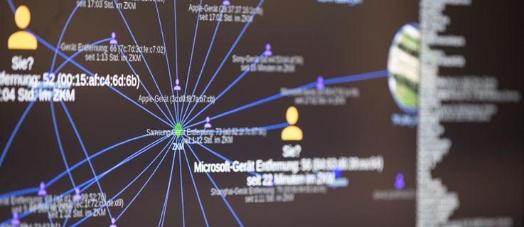 Strahlenförmige Darstellung von Texten auf schwarzem Grund