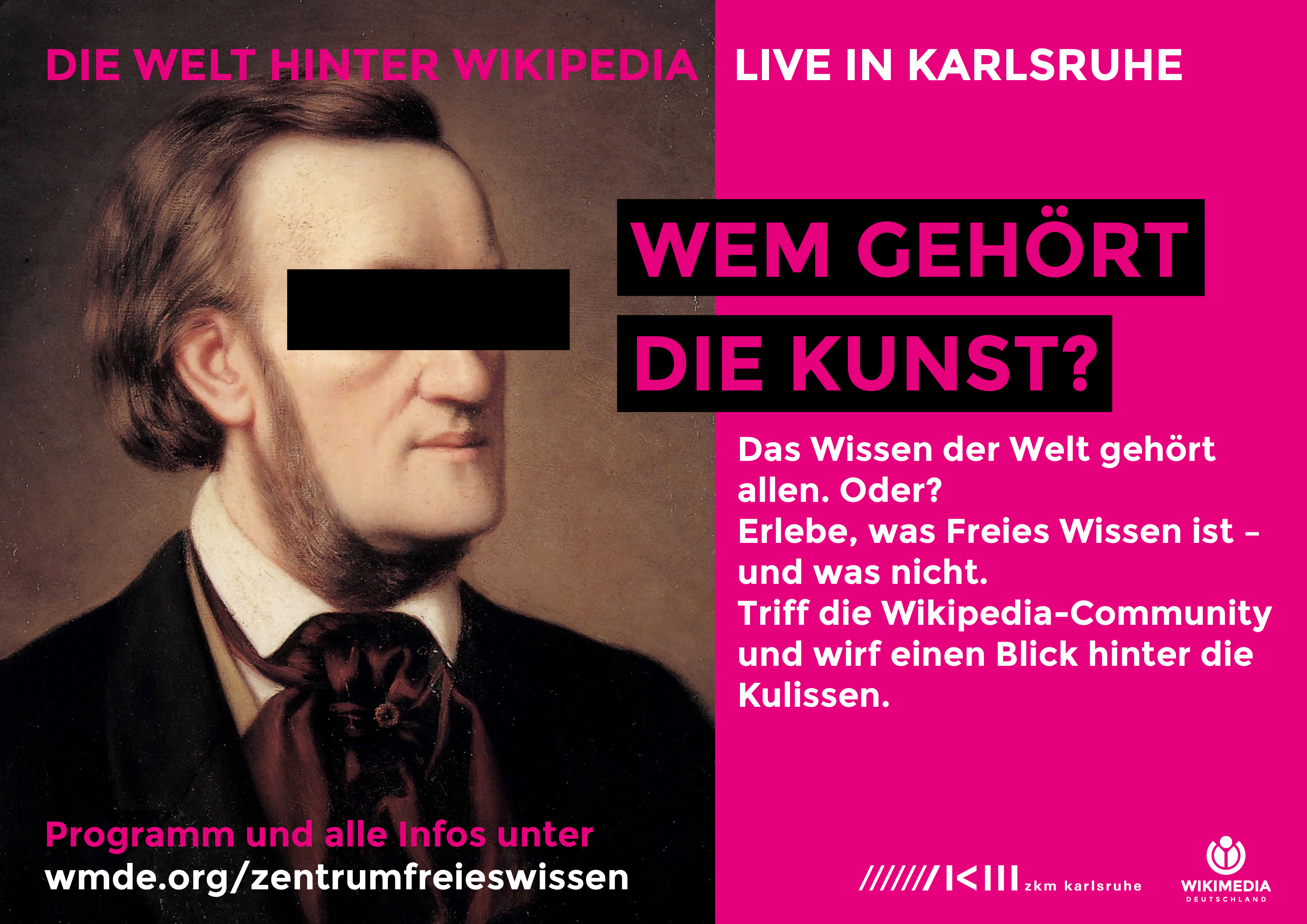 Plakat von Wikipedia am ZKM: Wem gehört die Kunst?