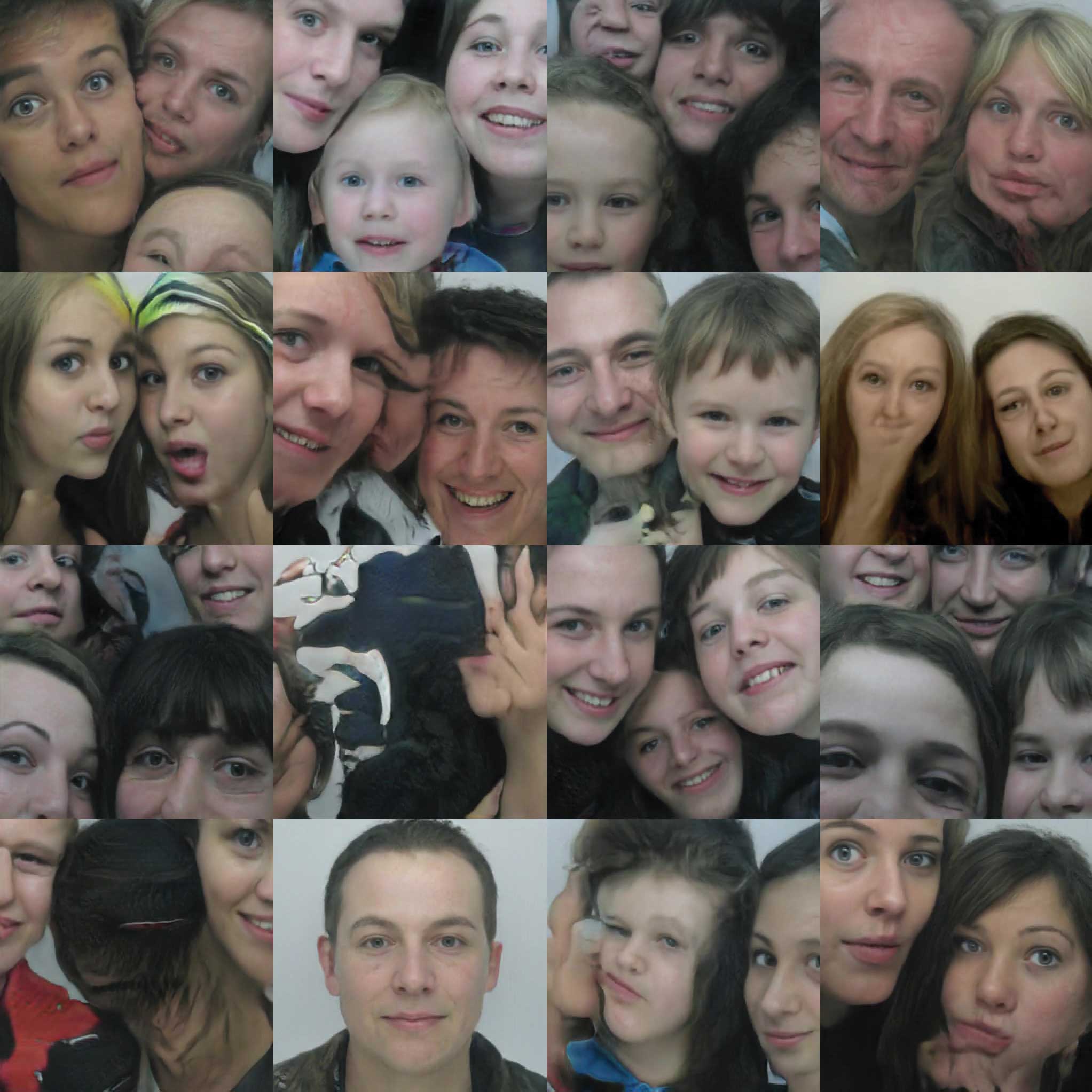 Collage of small passport photos with different people. 