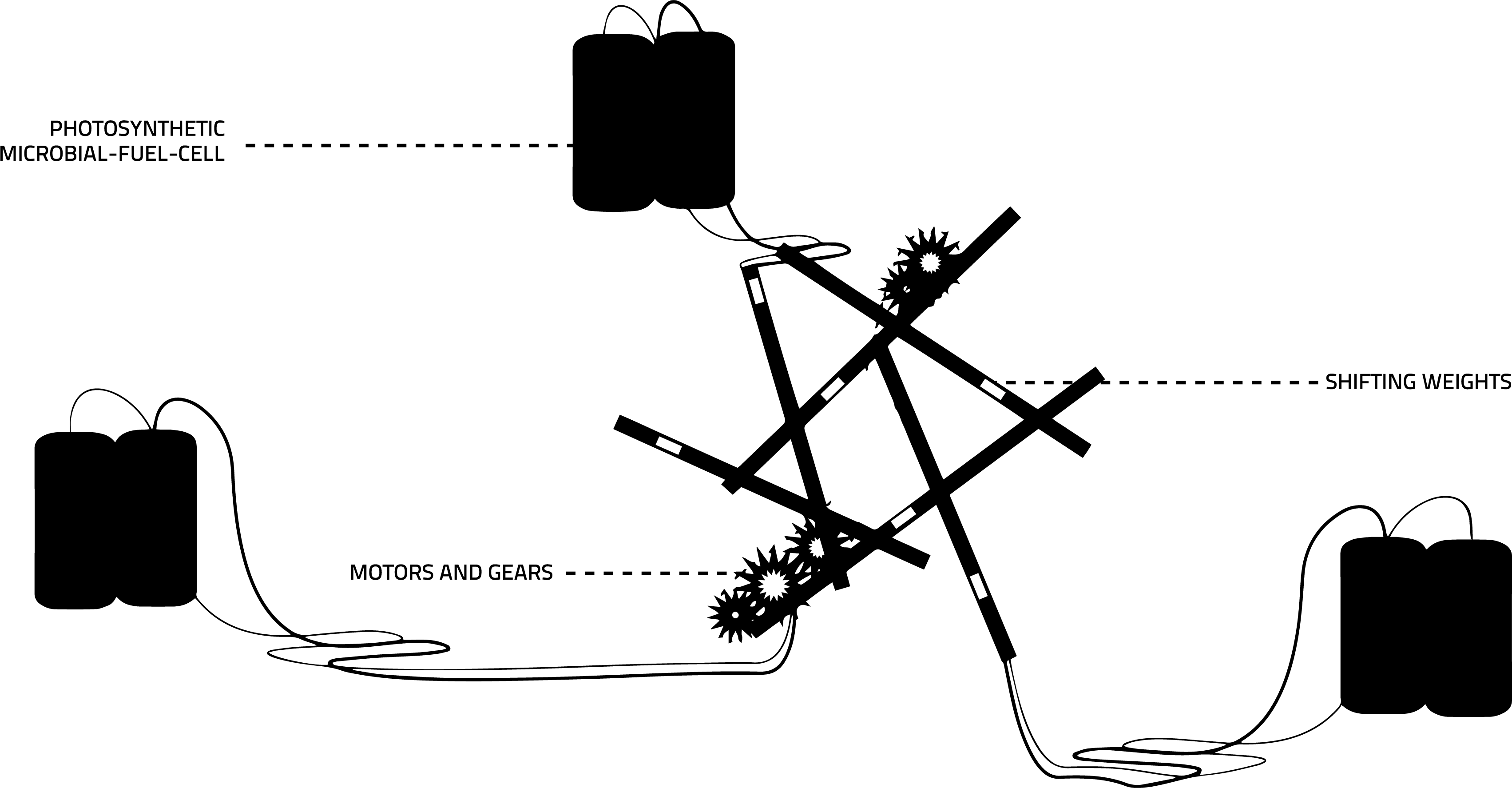 Bacterbrain is a portmanteau of the words bacterium and brain, hinting at the combination of two very distinct biological entities. The installation consists of three batteries running on Rhodobacter spheroides bacteria.