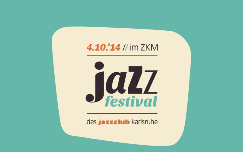 Türkiser Hintergrund, darauf beige abgesetzt eine ovale Fläche, auf der "Jazzfestival" steht