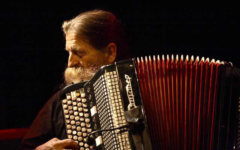 A man playing the accordion