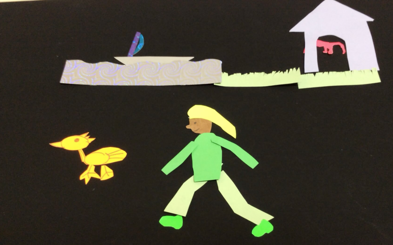 Still of an animation workshop in which a person is running after a little yellow duck.