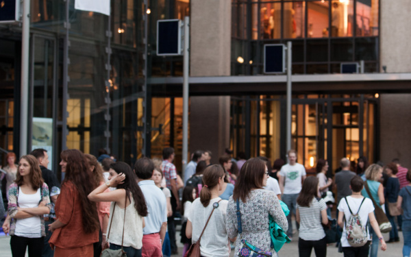 People standing in front of the ZKM entrance