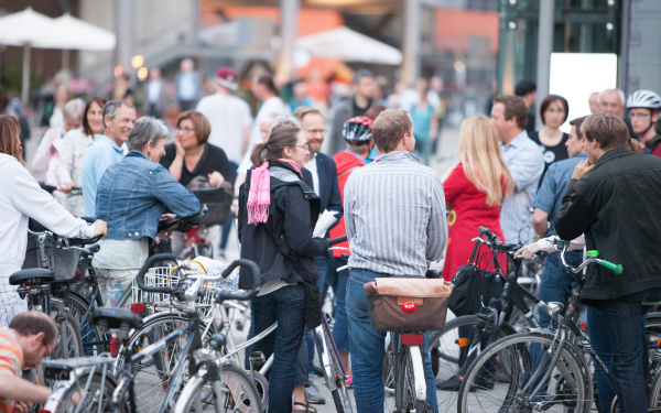 People riding bicycles