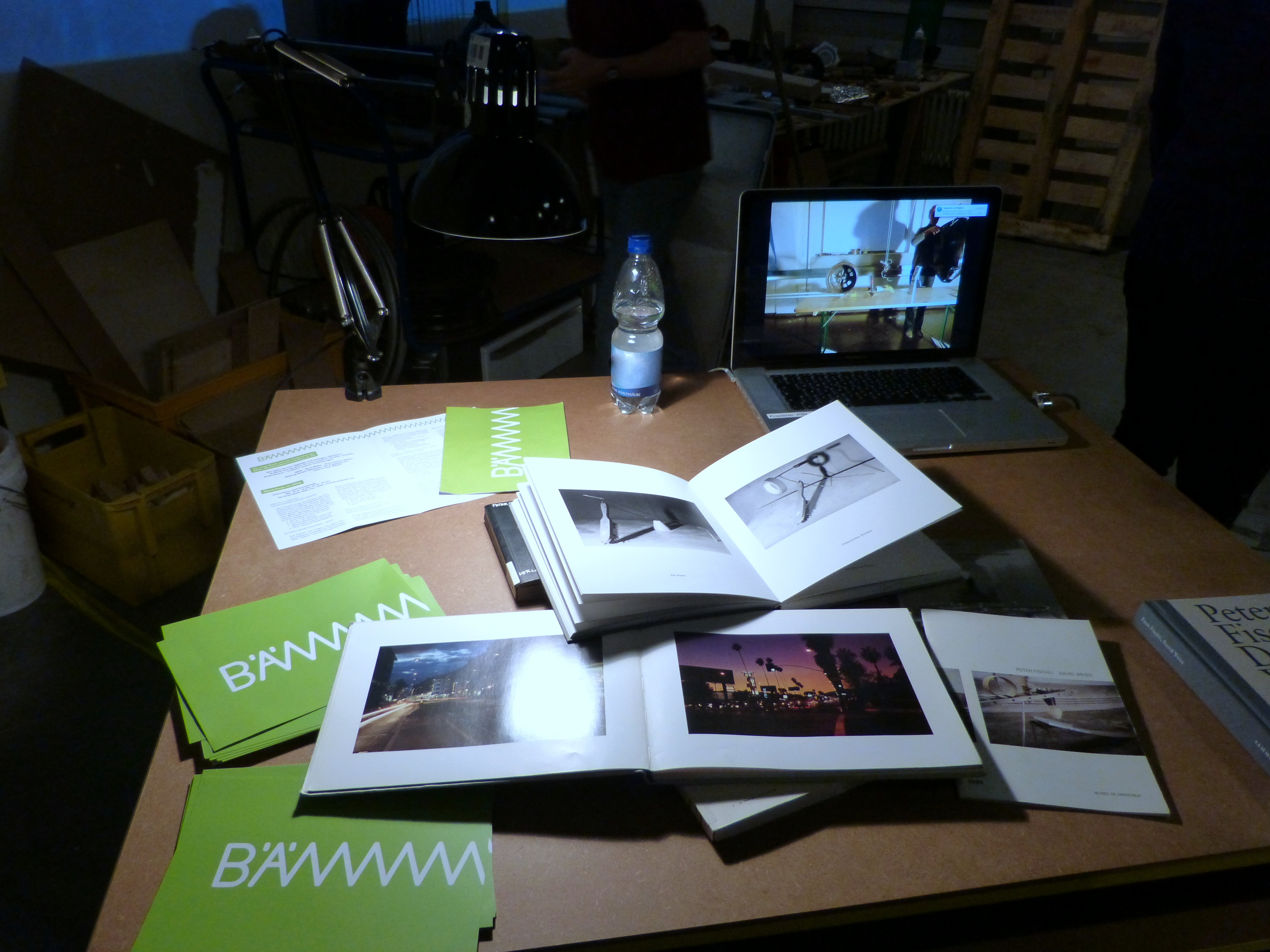 Books and postcards on a table