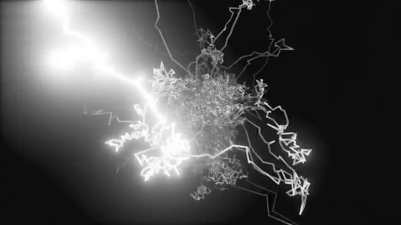 Leuchtend weisse Linienstruktur auf schwarzem Grund