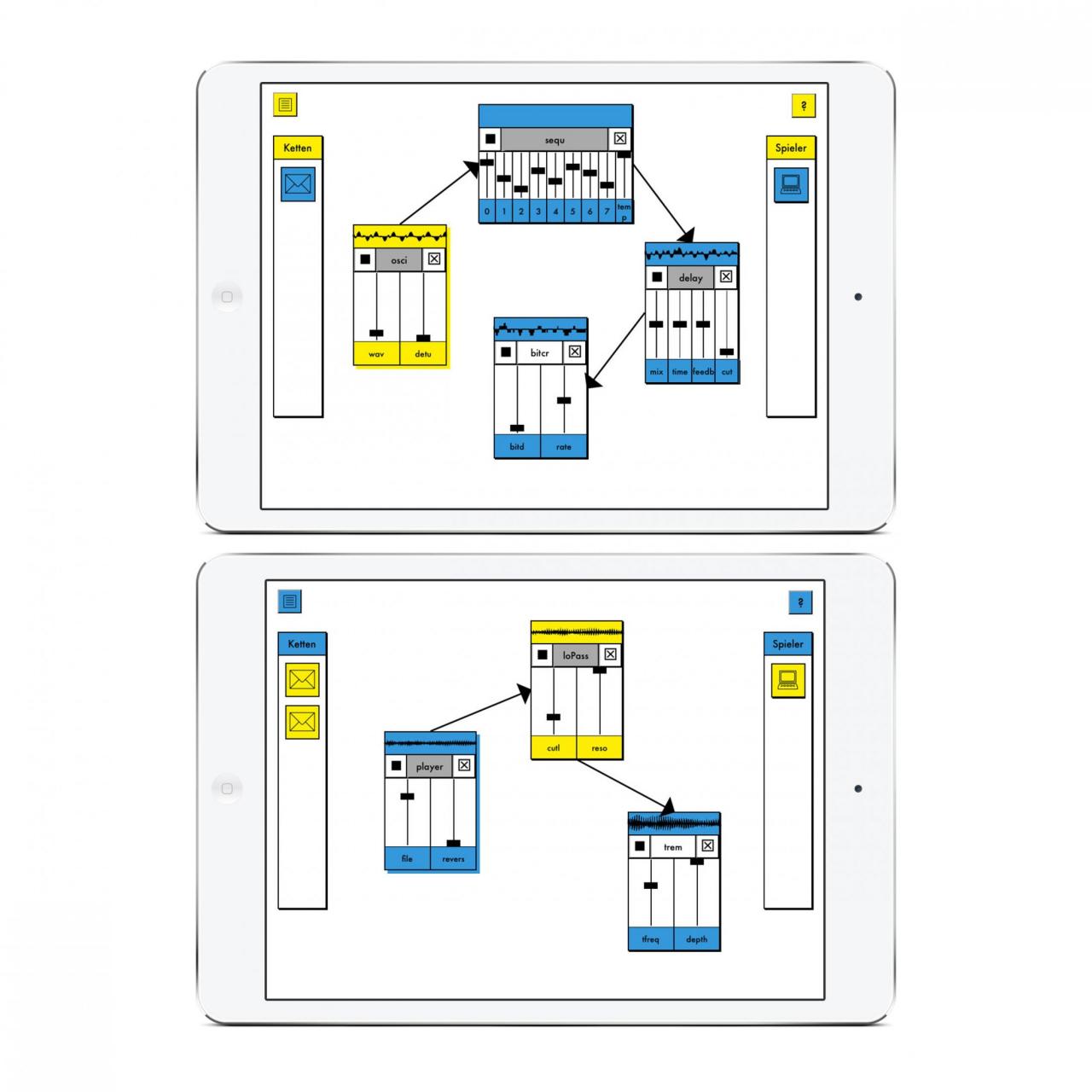 Grafische Darstellung von Tonreglern auf zwei mobilen Endgeräten