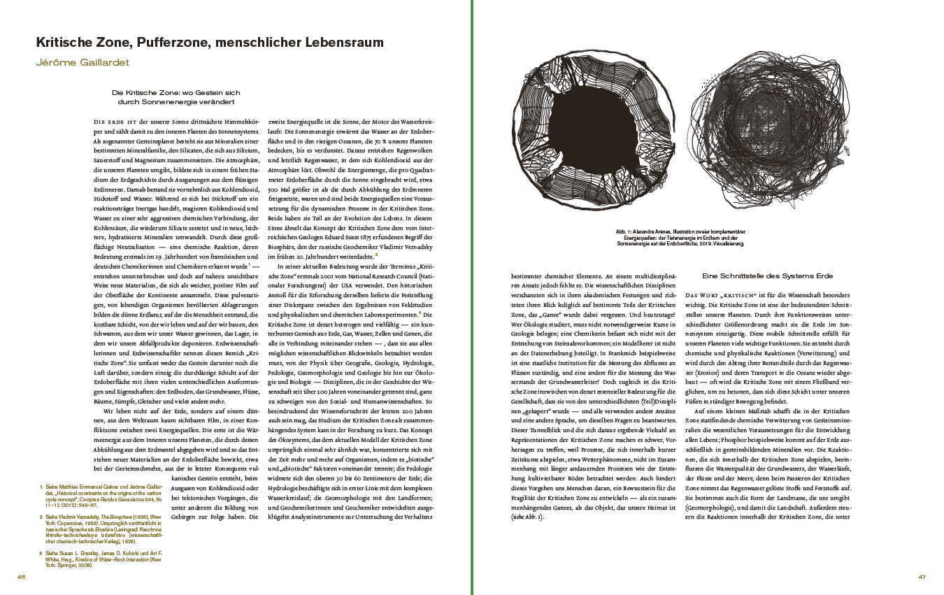 Page view of the publication »Critical Zones«, text on page 46 and 47