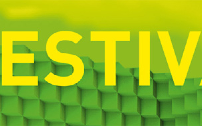 Yello type on green ground: 3D-Festival