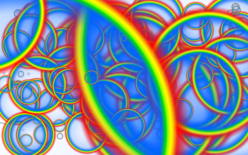 An abstract photoshop-picture of rainbowcoloured circles.