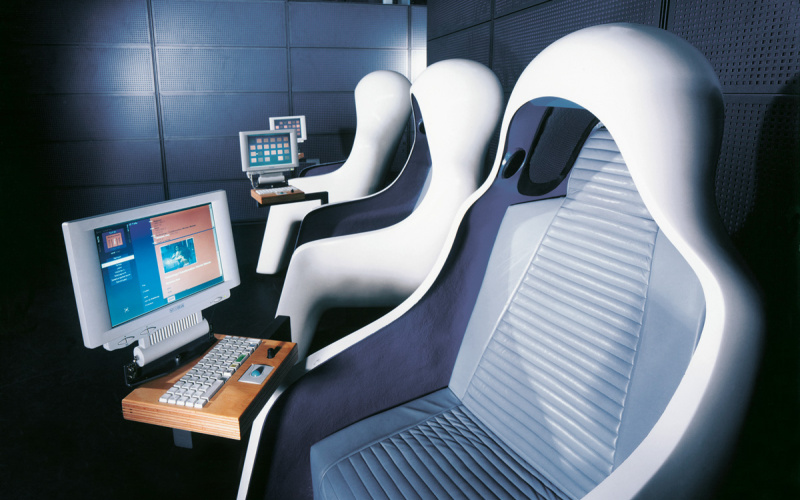 White hearing seats with a monitor