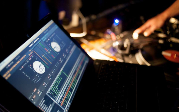 A laptop. A program for DJs is open